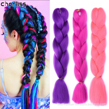 New Fashion Style Wholesale Price Pure purple Stretched Synthetic Braiding Hair Extensions Crochet Jumbo Braids Hair Bundles